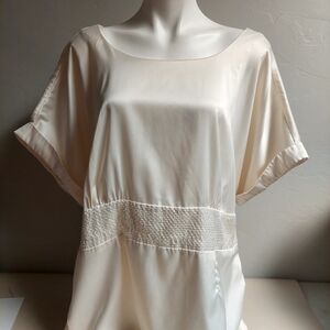 Lane Bryant Cream Top 22/24 Tunic Silky‎ Beaded Square Back Boho Delicate